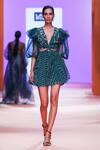 Buy_Pankaj & Nidhi_Green Organza + Chiffon Lined With Silk Dawn Cut Out Dress_at_Aza_Fashions
