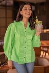 Buy_B'Infinite_Green Cotton Chartreuse Ruffle Shirt_at_Aza_Fashions