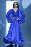 Buy_Saisha Shinde_Blue Silk Balloon Sleeve Bodice Embroidered Gown_at_Aza_Fashions