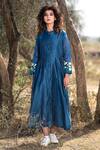 Buy_The Home Affair_Blue Pintucked Chanderi Embroidered Dress_at_Aza_Fashions