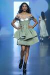 Buy_Saisha Shinde_Green Off Shoulder Denim Dress_at_Aza_Fashions