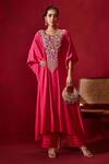 Buy_Ajiesh Oberoi_Pink Cotton Silk Ambar Embroidered Kaftan And Palazzo Set_at_Aza_Fashions