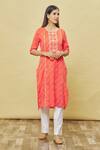 Buy_Samyukta Singhania_Orange Cotton Placket Embroidered Kurta_at_Aza_Fashions