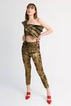 Buy_Sanchi Juneja_Gold Foiled Georgette Satin One Shoulder Top And Pant Set_at_Aza_Fashions