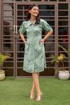 Buy_B'Infinite_Green Rayon Flower And Fern Print Shirt Dress_at_Aza_Fashions