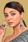 Shop_Naintara Bajaj_Oxidized Pearl Encrusted Jhumka Earrings_at_Aza_Fashions