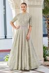 Buy_Osaa by Adarsh_Blue Tissue Linear Pattern Gown_at_Aza_Fashions