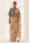 Buy_Kasturi Kundal_Beige Phoolan Pure Linen Handloom Saree With Unstitched Blouse_at_Aza_Fashions