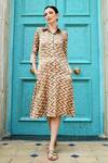Buy_KARAJ JAIPUR_Brown Gazi Silk Chevron Pattern Shirt Dress_at_Aza_Fashions
