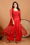 Buy_Garo_Red Organza Geometric Print Jacket And Pant Set_at_Aza_Fashions