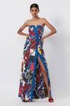 Buy_Saaksha & Kinni_Blue Satin Abstract Floral Print Slit Dress_at_Aza_Fashions