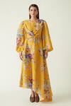 Buy_Payal Pratap_Yellow Cupro Linen Tapis Floral Bloom Print Dress_at_Aza_Fashions