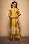 Buy_Gulabo by Abu Sandeep_Green Pure Chanderi Silk Placement Stripe Pattern Kurta_at_Aza_Fashions