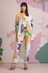 Buy_Pankaj & Nidhi_Blue Crepe Hibiki Embellished Top And Pant Set_at_Aza_Fashions
