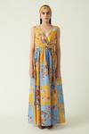 Buy_Payal Pratap_Yellow Cupro Cotton Tokala Flower Vine Print Dress_at_Aza_Fashions