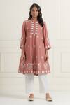 Buy_Ikshita Choudhary_Pink Chanderi Silk Embroidered Kurta_at_Aza_Fashions