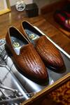 Shop_Oblum_Brown Argetenian Full Grain Crust - Woven Leather Woven Falaknuma Shoes_at_Aza_Fashions