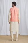 Shop_Samyukta Singhania_Peach Jacquard Banarasi Silk Floral Motif Bundi And Kurta Set_at_Aza_Fashions