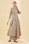 Buy_Aryavir Malhotra_Brown Pure Muslin Floral Print Kurta Palazzo Set_at_Aza_Fashions