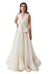 Buy_Amaare_White Taffeta Embellished Jacket Lehenga Set_at_Aza_Fashions