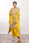 Buy_Anamika Khanna_Yellow Kaftan Kurta And Draped Skirt Set_at_Aza_Fashions
