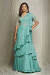 Buy_Anushree Reddy_Green Chiffon Pre-draped Ruffle Saree With Blouse_at_Aza_Fashions