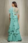 Shop_Anushree Reddy_Green Chiffon Pre-draped Ruffle Saree With Blouse_at_Aza_Fashions