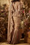 Shop_Ridhi Mehra_Beige Chiffon Ruffle Saree With Blouse And Belt_at_Aza_Fashions