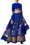 Buy_Ekaya x Masaba_Blue Silk Handwoven Lehenga Set_at_Aza_Fashions