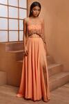 Buy_Shloka Khialani_Peach Georgette One Shoulder Top And Skirt Set_at_Aza_Fashions