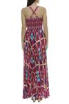Shop_Saaksha & Kinni_Multi Color Chiffon Ikat Print Maxi Dress_at_Aza_Fashions