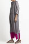 Shop_Three_Grey Cotton Silk Pleated Long Tunic_at_Aza_Fashions