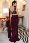 Shop_Gaurav Gupta_Maroon Georgette Pre-draped Embellished Saree_at_Aza_Fashions