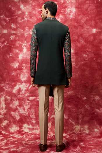 Buy Qbik Multi Color Wool Viscose Asymmetric Jacket Kurta Set Online ...