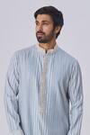 Buy_Kunal Anil Tanna_Blue Spun Silk Textured Kurta And Pant Set_at_Aza_Fashions