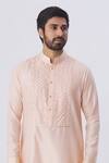 Buy_Kunal Anil Tanna_Peach Spun Silk Embellished Kurta And Pant Set_at_Aza_Fashions