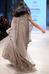 Shop_Dev R Nil_Silver Satin Organza Embellished Cape Saree With Blouse_at_Aza_Fashions