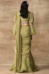 Shop_Ridhi Mehra_Green Silk Pre-draped Saree With Blouse_at_Aza_Fashions