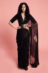 Shop_Label Earthen_Black Chiffon Silk Embroidered Saree With Blouse_at_Aza_Fashions