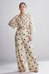 Buy_KoAi_White Polka Dot Chanderi Silk Pant_at_Aza_Fashions
