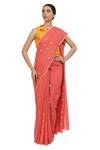 Buy_Abraham & Thakore_Pink Cotton Voile Dot Printed Saree_at_Aza_Fashions