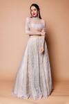 Shop_Shehlaa Khan_Beige Chantilly Lace Sheer Overlay And Lehenga Set_at_Aza_Fashions