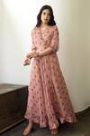 Buy_Taro_Peach Chiffon Floral Print Dress_at_Aza_Fashions
