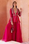 Shop_Ridhi Mehra_Pink Peplum Maelyn Jacket And Sharara Set_at_Aza_Fashions
