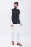 Buy_Aham-Vayam_Black 's Suiting Fabric Mandarin Collar Nehru Jacket_at_Aza_Fashions