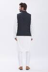 Shop_Aham-Vayam_Black 's Suiting Fabric Mandarin Collar Nehru Jacket_at_Aza_Fashions