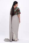 Shop_Komal Shah_Grey Pleated Saree With Printed Blouse_at_Aza_Fashions