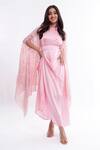 Buy_Komal Shah_Pink Dohra Chand Satin Dress And Cape_at_Aza_Fashions