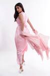 Shop_Komal Shah_Pink Dohra Chand Satin Dress And Cape_at_Aza_Fashions