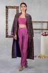 Buy_Talking Threads_Purple Indira Jacket With Pant Set_at_Aza_Fashions
